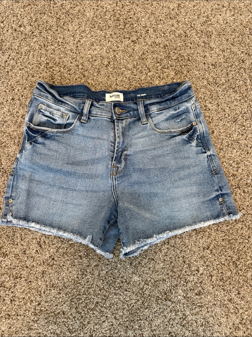 Kensie Light Blue Distressed Hem Denim Shorts